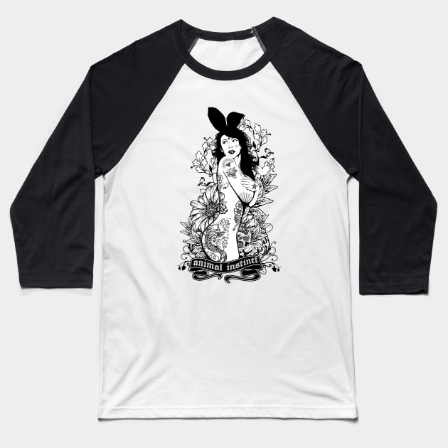 Tattooed Bunny Girl - Animal Instinct Baseball T-Shirt by fatline